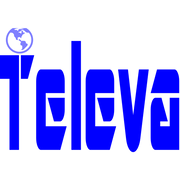 The wordmark 'Televa' in bold blue lettering with a small globe icon above the T, shown on a plain white background.