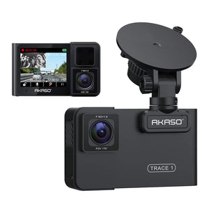 AKASO Trace 1 Dual Dash Cam for Cars, Car Dash Camera Front 1080P60 Dual 1080P30 340° Coverage Infrared Night Vision with Sony STARVIS Loop Recording G-Sensor Support max. 128GB Card