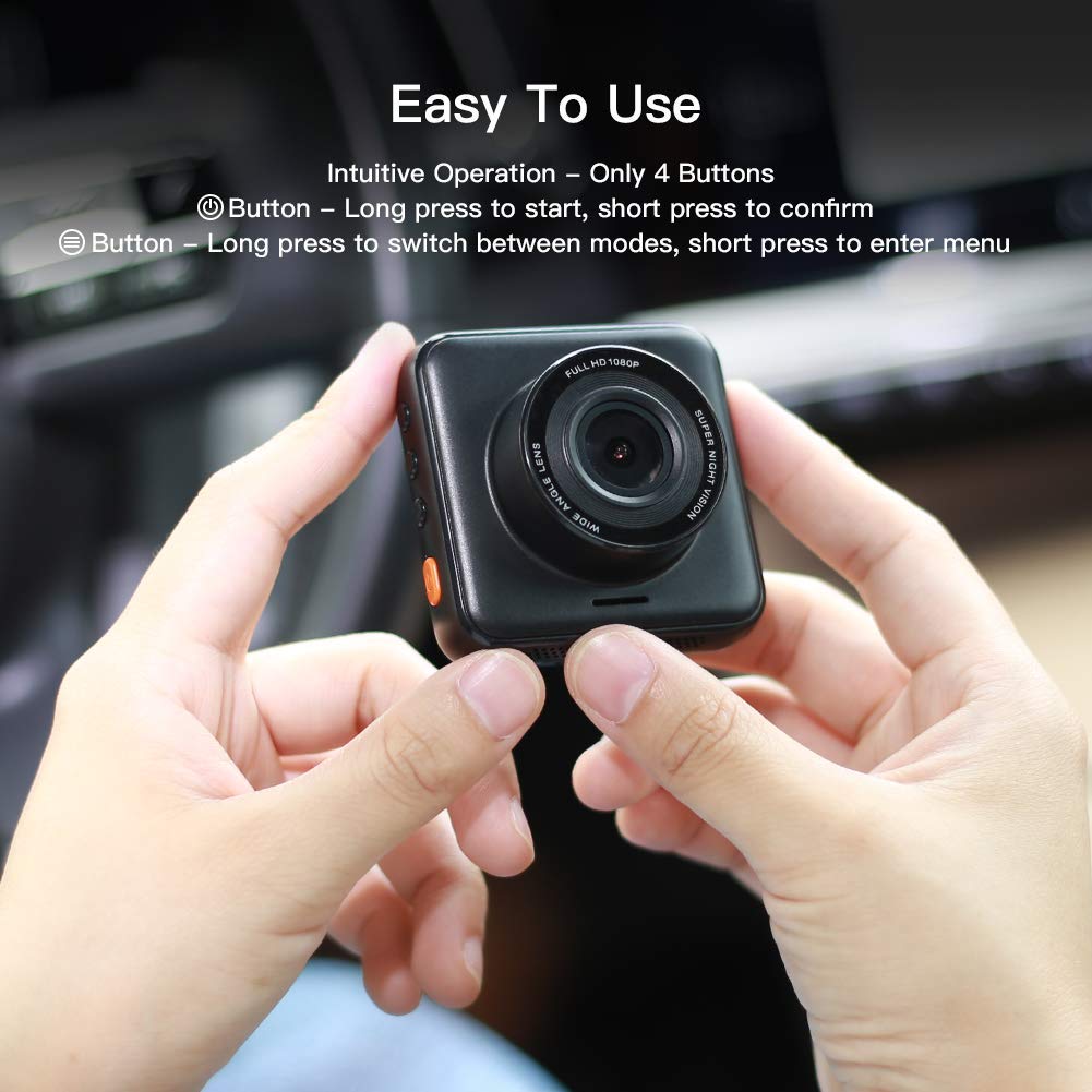 APEMAN Mini Dash Cam 1080P Full HD Dash Camera for Cars Recorder Super Night Vision, 170° Wide Angle, Motion Detection, Parking Monitoring, G-Sensor, Loop Recording