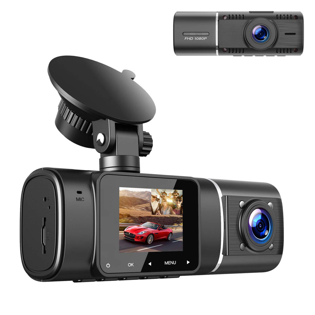 TOGUARD Dual Dash Cam with IR Night Vision, HD 1080P Front and 720P Inside Cabin Dash Camera 1.5 inch LCD Screen 310° Wide Angle Dual Lens Car Driving Recorder for Uber Cars Truck Taxi
