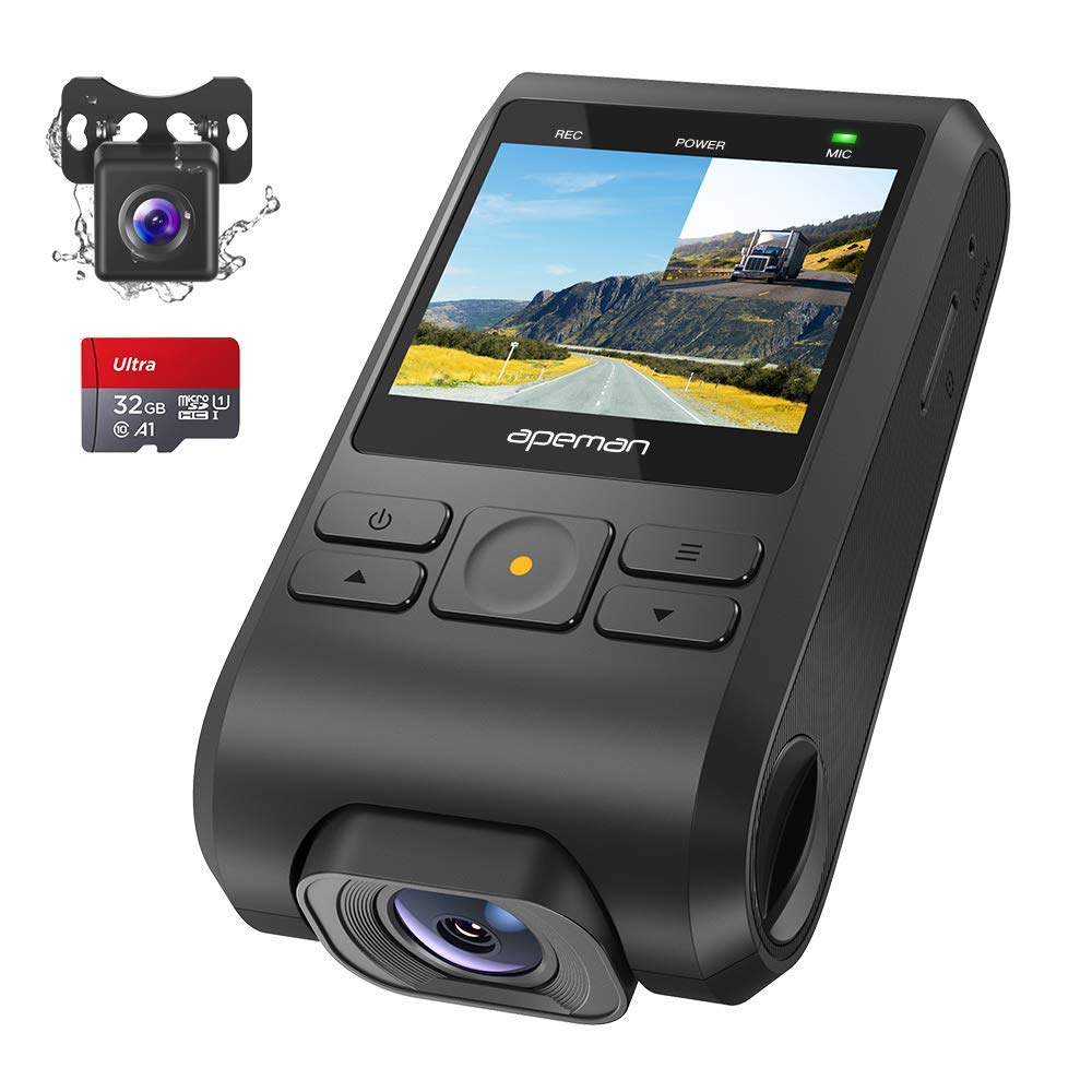 APEMAN Dash Cam, Front and Rear Camera for Cars FHD 1080P IPS Screen, Support GPS, SD Card Included, 170°Wide Angle, Motion Detection, Night Vision, G-Sensor, Parking Monitor, Loop Recording, WDR