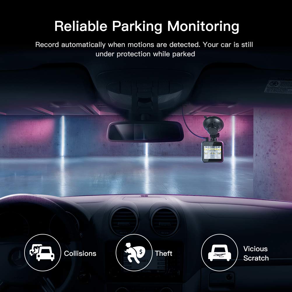 APEMAN Mini Dash Cam 1080P Full HD Dash Camera for Cars Recorder Super Night Vision, 170° Wide Angle, Motion Detection, Parking Monitoring, G-Sensor, Loop Recording