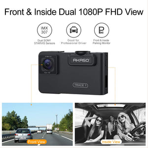 AKASO Trace 1 Dual Dash Cam for Cars, Car Dash Camera Front 1080P60 Dual 1080P30 340° Coverage Infrared Night Vision with Sony STARVIS Loop Recording G-Sensor Support max. 128GB Card