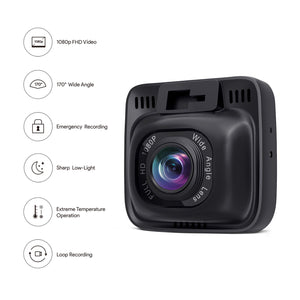AUKEY Dash Cam Mini FHD 1080P Car Camera with Supercapacitor and 170 Degrees Wide Angle Dash Camera for Cars with 2 inches LCD, G-Sensor, Motion Detection and Dual-Port Car Charger