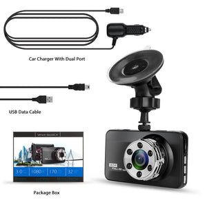 Dash Cam, Amuoc 1080P FHD DVR Car Driving Recorder 3 Inch LCD Screen 170° Wide Angle, G-Sensor, WDR, Parking Monitor, Loop Recording, Motion Detection