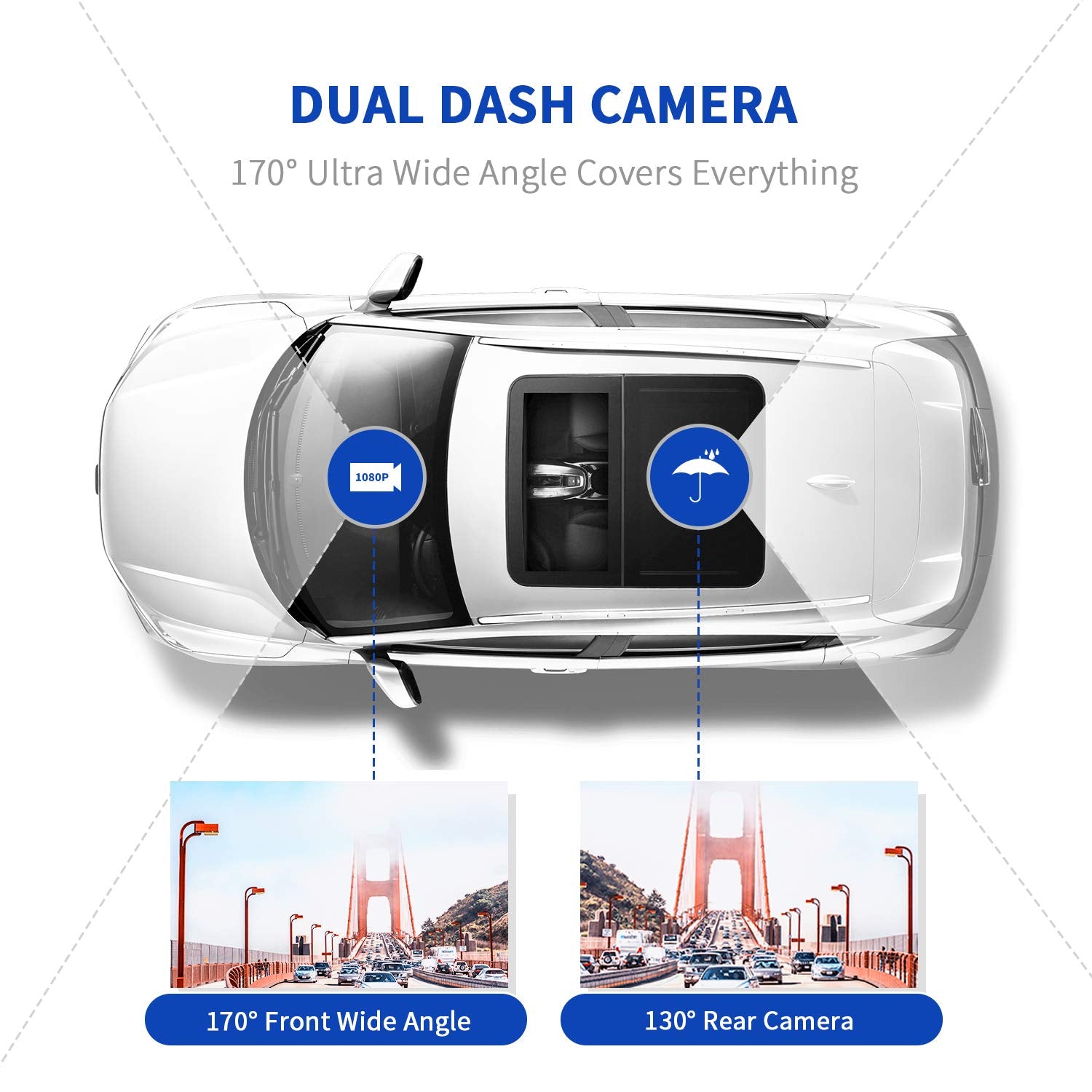Campark Dash Cam Front and Rear Full HD Dual Dashboard Camera for Cars with 3 Inches Screen Night Vision 170° Wide Angle G-Sensor Loop Recording Parking Mode