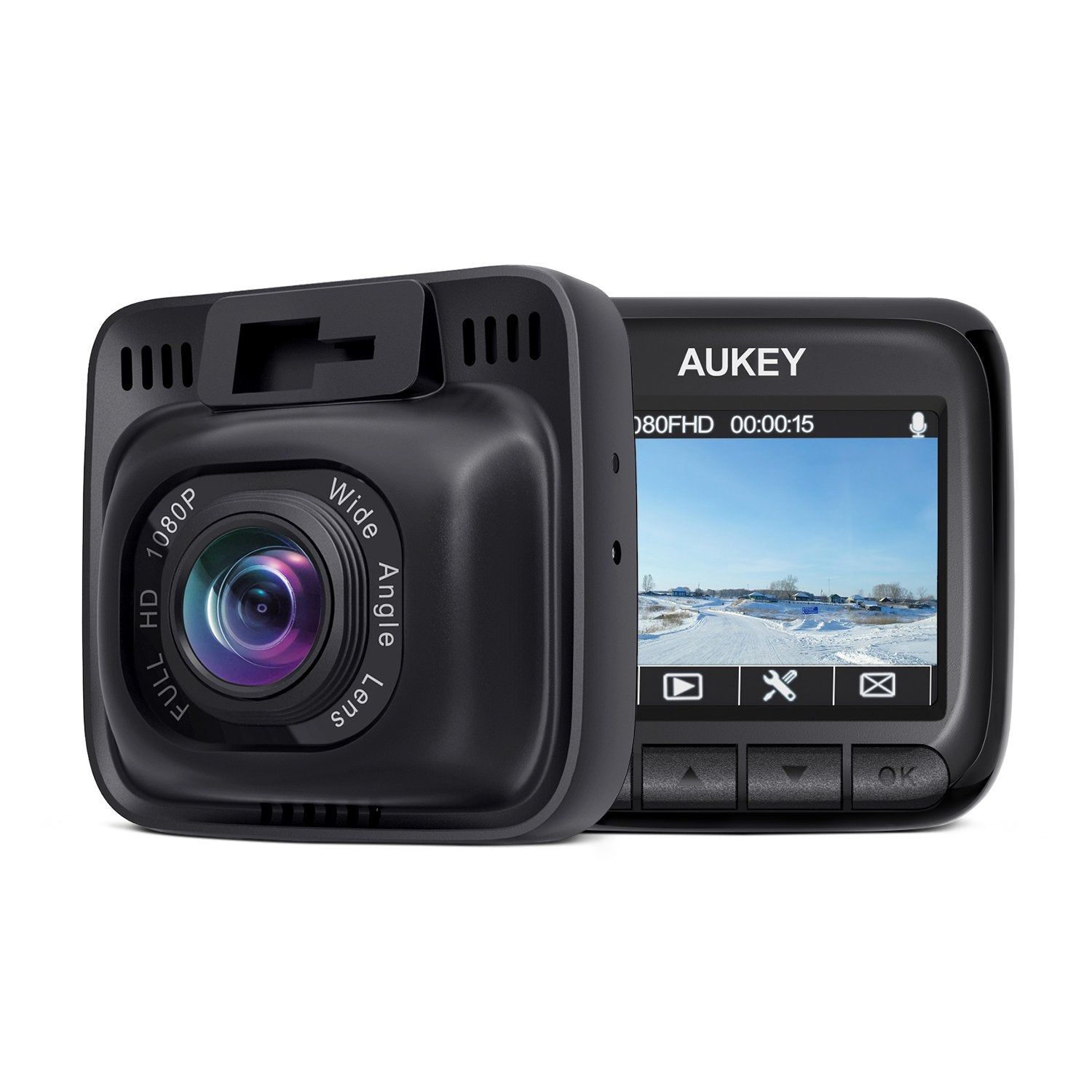 AUKEY Dash Cam Mini FHD 1080P Car Camera with Supercapacitor and 170 Degrees Wide Angle Dash Camera for Cars with 2 inches LCD, G-Sensor, Motion Detection and Dual-Port Car Charger