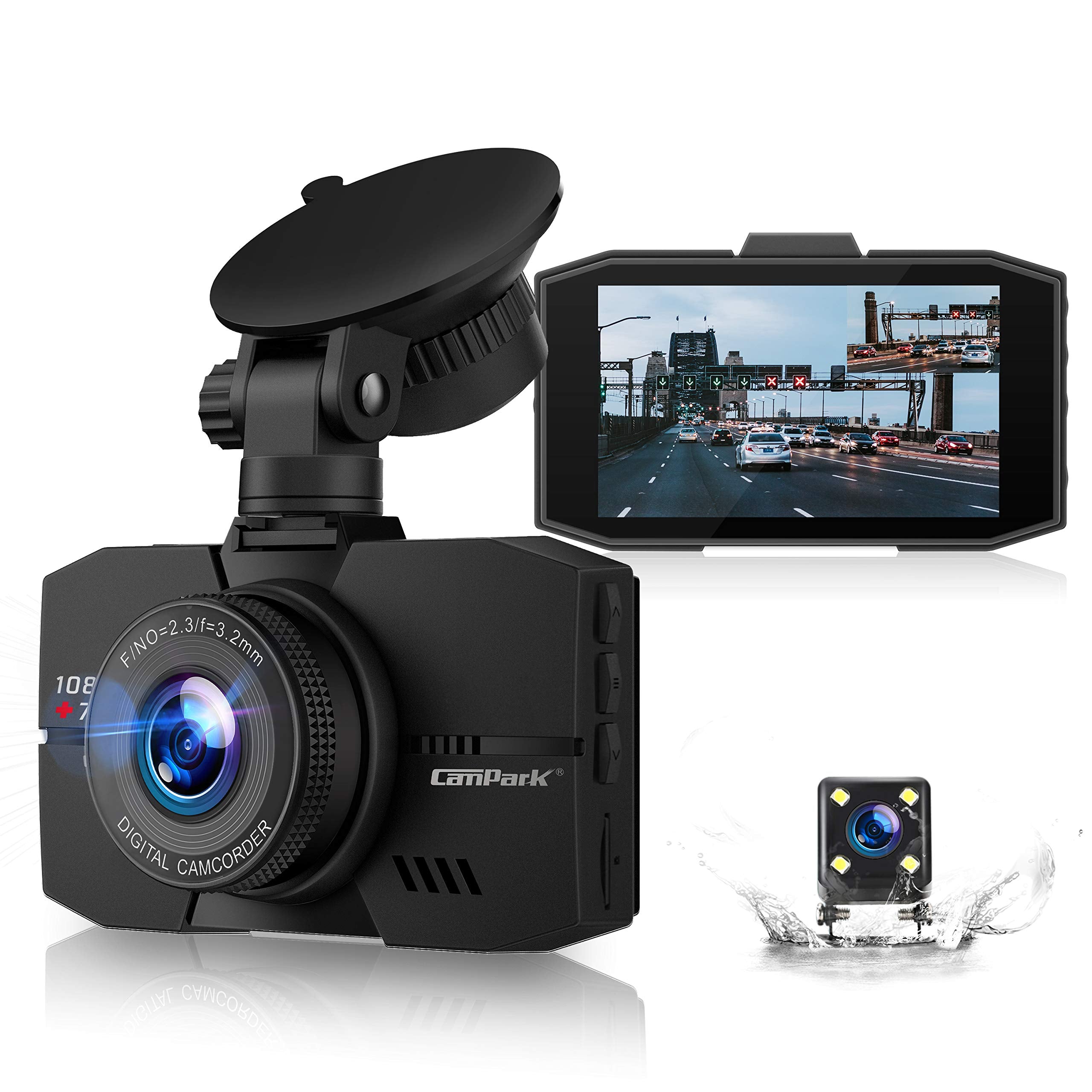 CAMPARK Dash Cam Front and Inside Built-in GPS 1080P Dual Dash