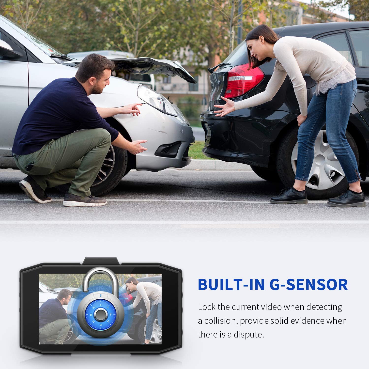Campark Dash Cam Front and Rear Full HD Dual Dashboard Camera for Cars with 3 Inches Screen Night Vision 170° Wide Angle G-Sensor Loop Recording Parking Mode