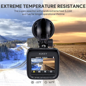 AUKEY Dash Cam Mini FHD 1080P Car Camera with Supercapacitor and 170 Degrees Wide Angle Dash Camera for Cars with 2 inches LCD, G-Sensor, Motion Detection and Dual-Port Car Charger