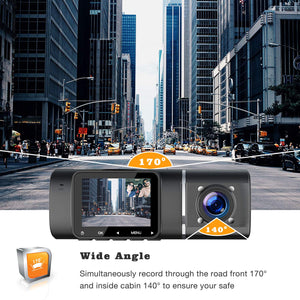 TOGUARD Dual Dash Cam with IR Night Vision, HD 1080P Front and 720P Inside Cabin Dash Camera 1.5 inch LCD Screen 310° Wide Angle Dual Lens Car Driving Recorder for Uber Cars Truck Taxi